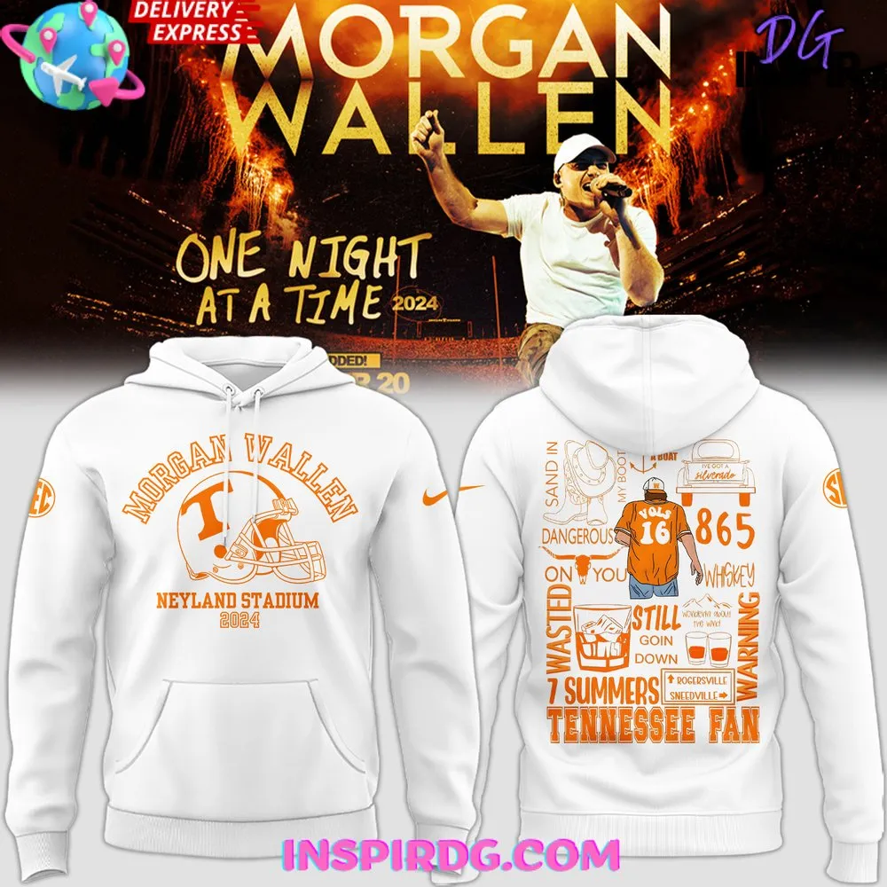 -Tennessee x Morgan Wallen Neyland Stadium 2024 White Hoodie