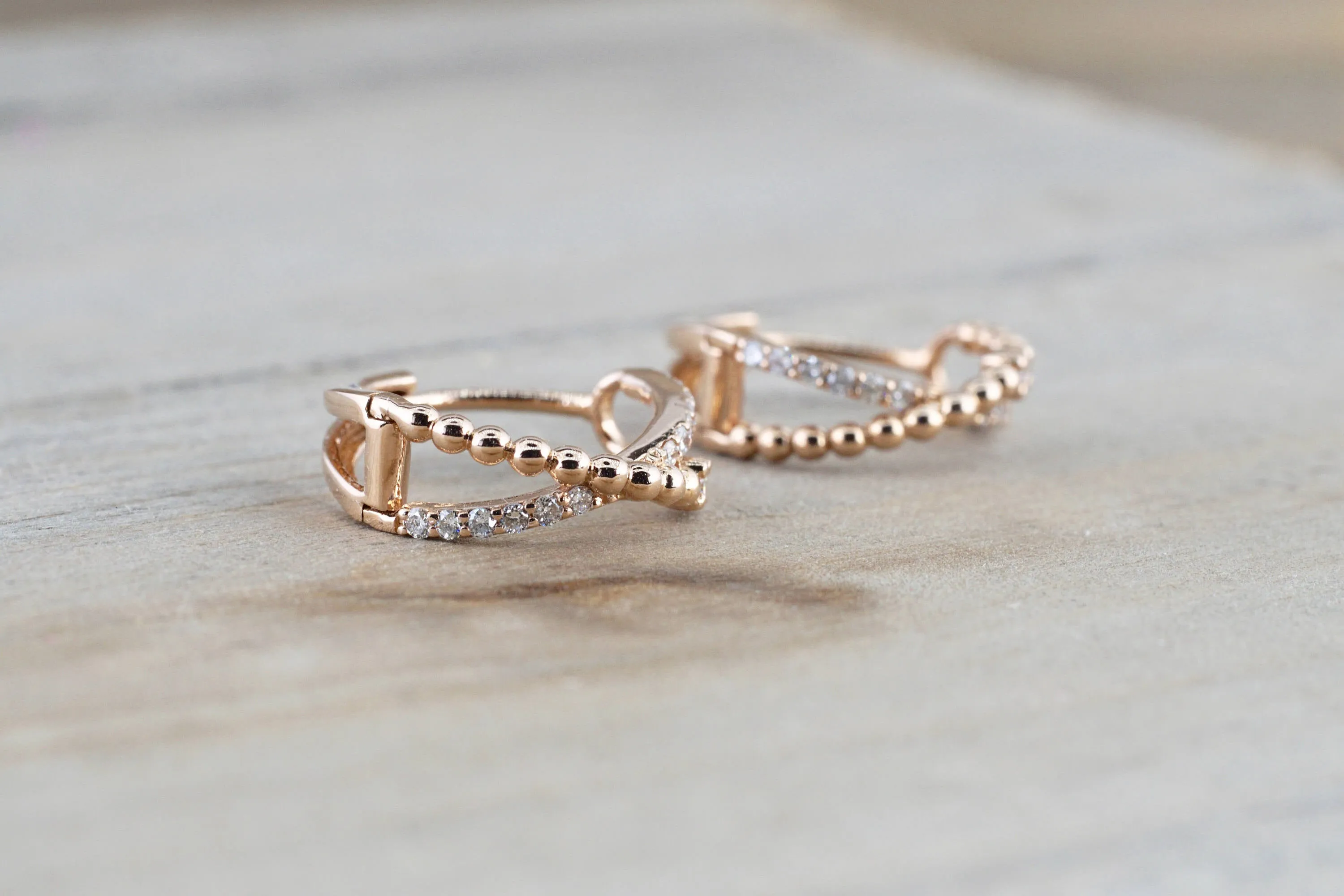 14k Rose Gold Diamond Rope Hoop Earrings