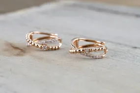 14k Rose Gold Diamond Rope Hoop Earrings