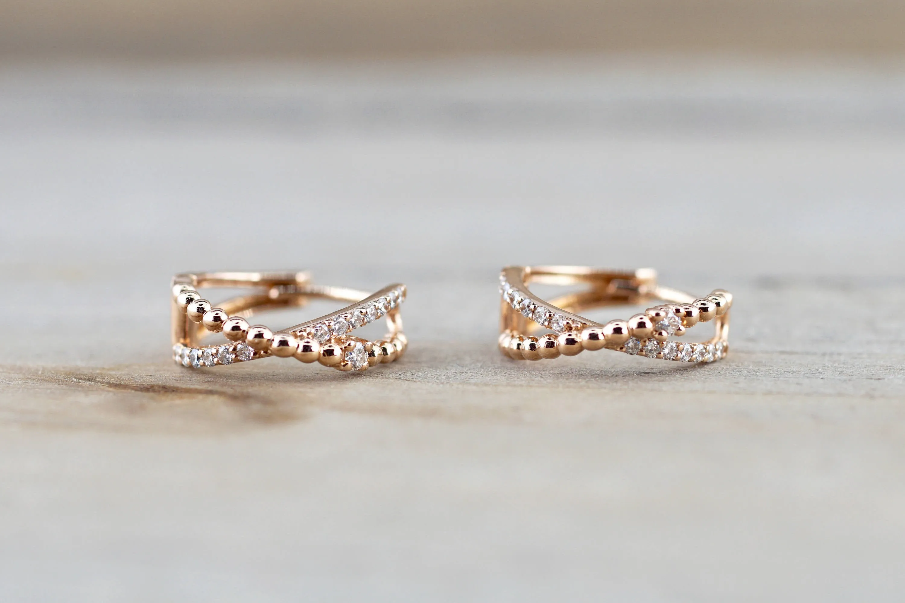 14k Rose Gold Diamond Rope Hoop Earrings