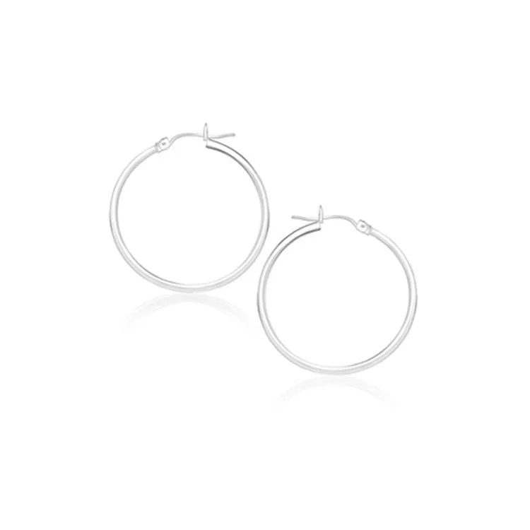 14k White Gold Polished Hoop Earrings (20 mm)-rx99536