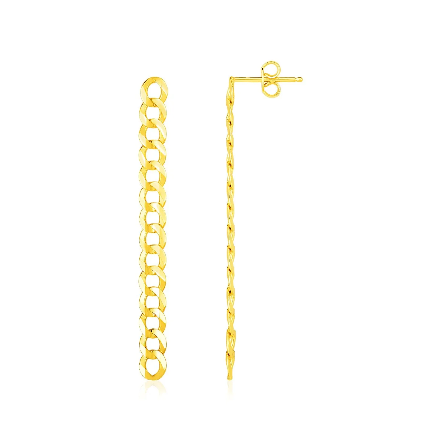 14K Yellow Gold Curb Chain Earrings-rx94973