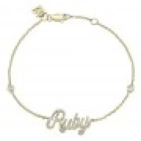 14K Yellow Gold Diamond Script Name Bracelet