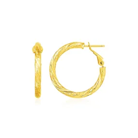 14k Yellow Gold Petite Twisted Round Hoop Earrings-rx40953