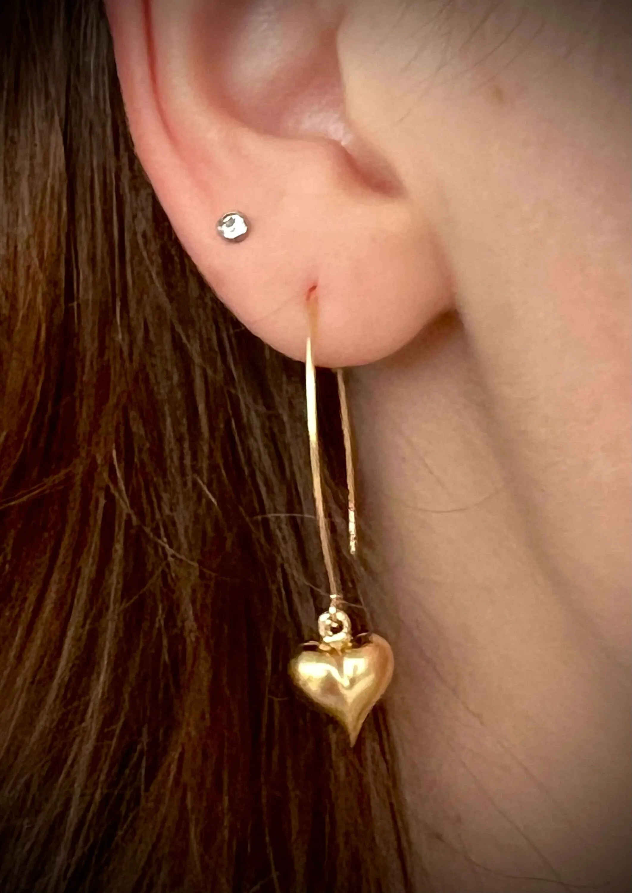 14kt Gold Filled Puffy Heart V Hook Earrings