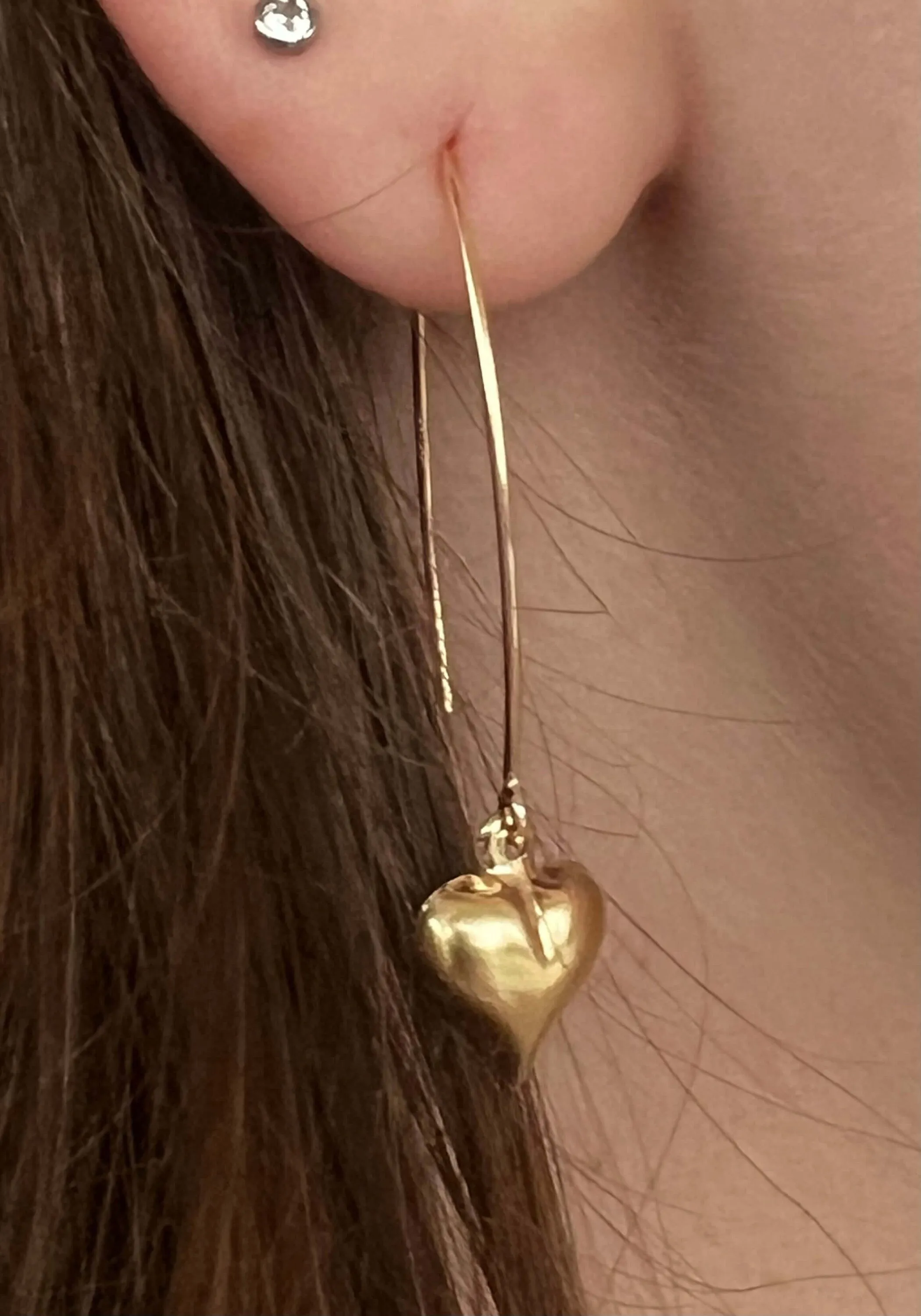 14kt Gold Filled Puffy Heart V Hook Earrings