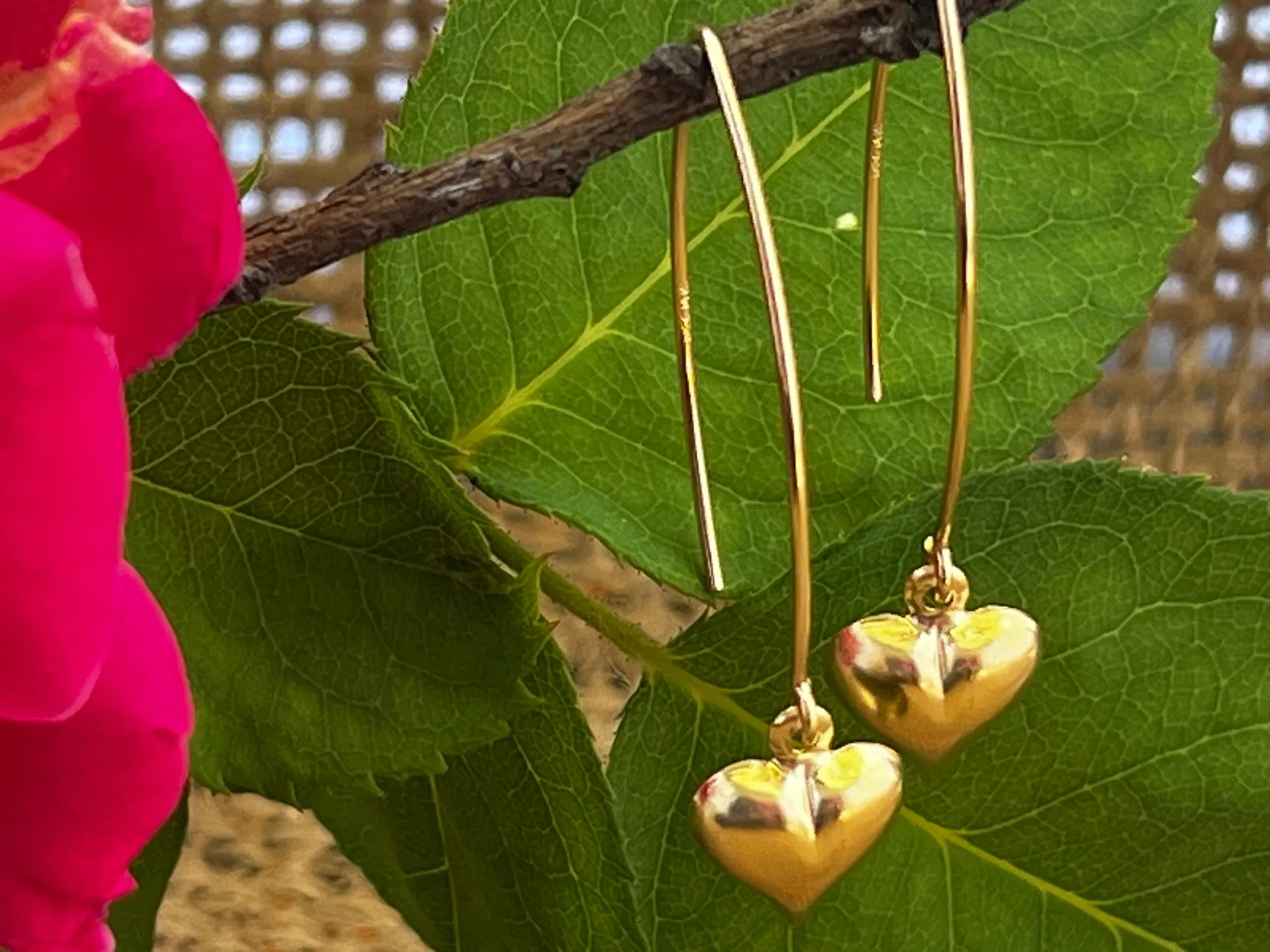 14kt Gold Filled Puffy Heart V Hook Earrings