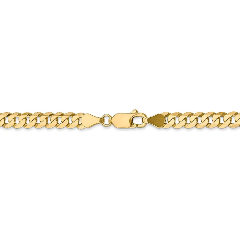 4.6mm, 14k Yellow Gold Solid Beveled Curb Chain Bracelet