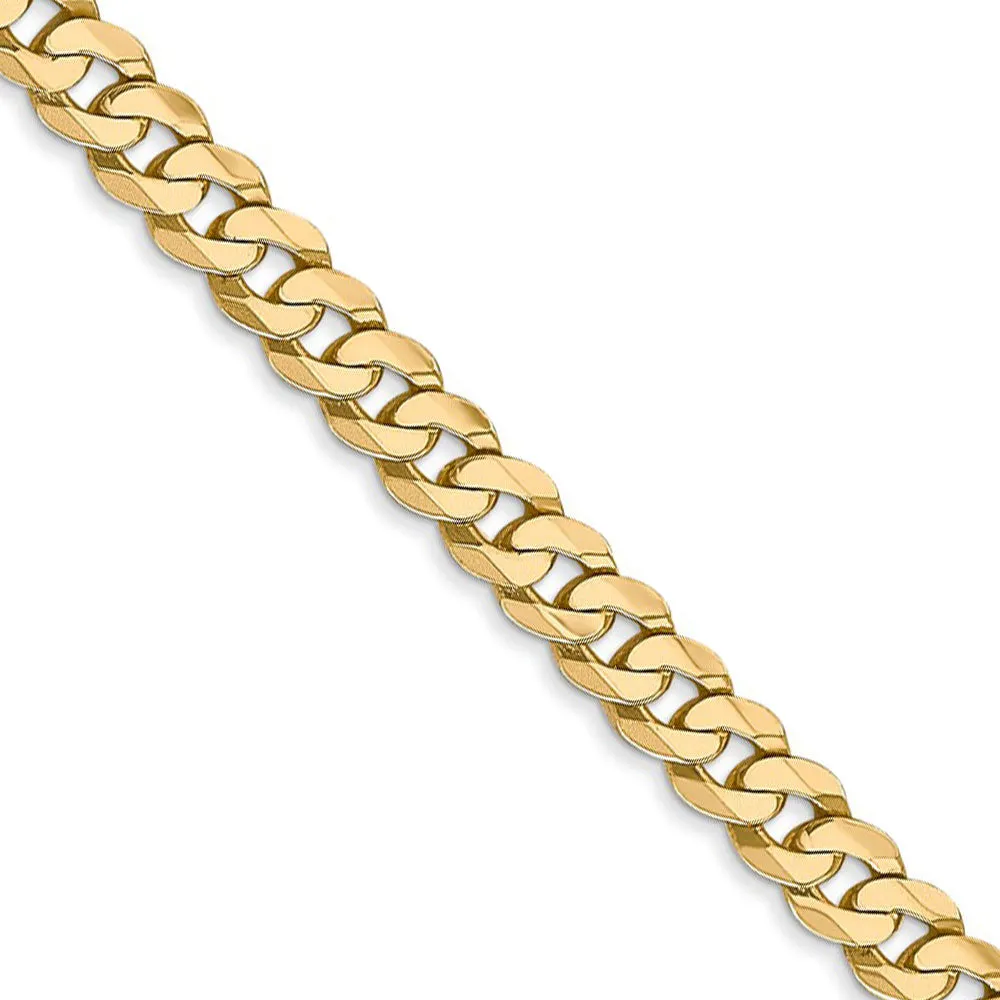 4.6mm, 14k Yellow Gold Solid Beveled Curb Chain Bracelet