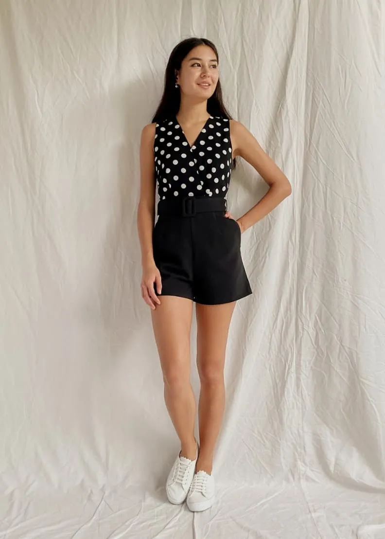 Alicia Polka Dot Belted Romper