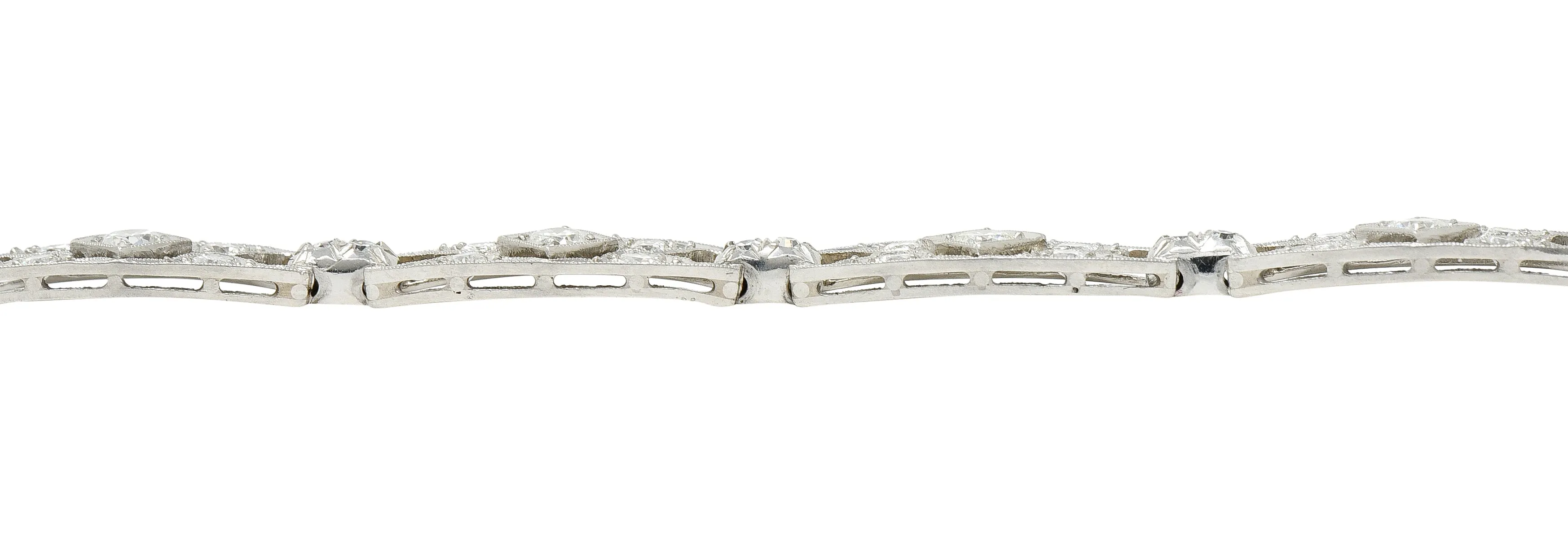 Art Deco Diamond Platinum Panel Link Bracelet