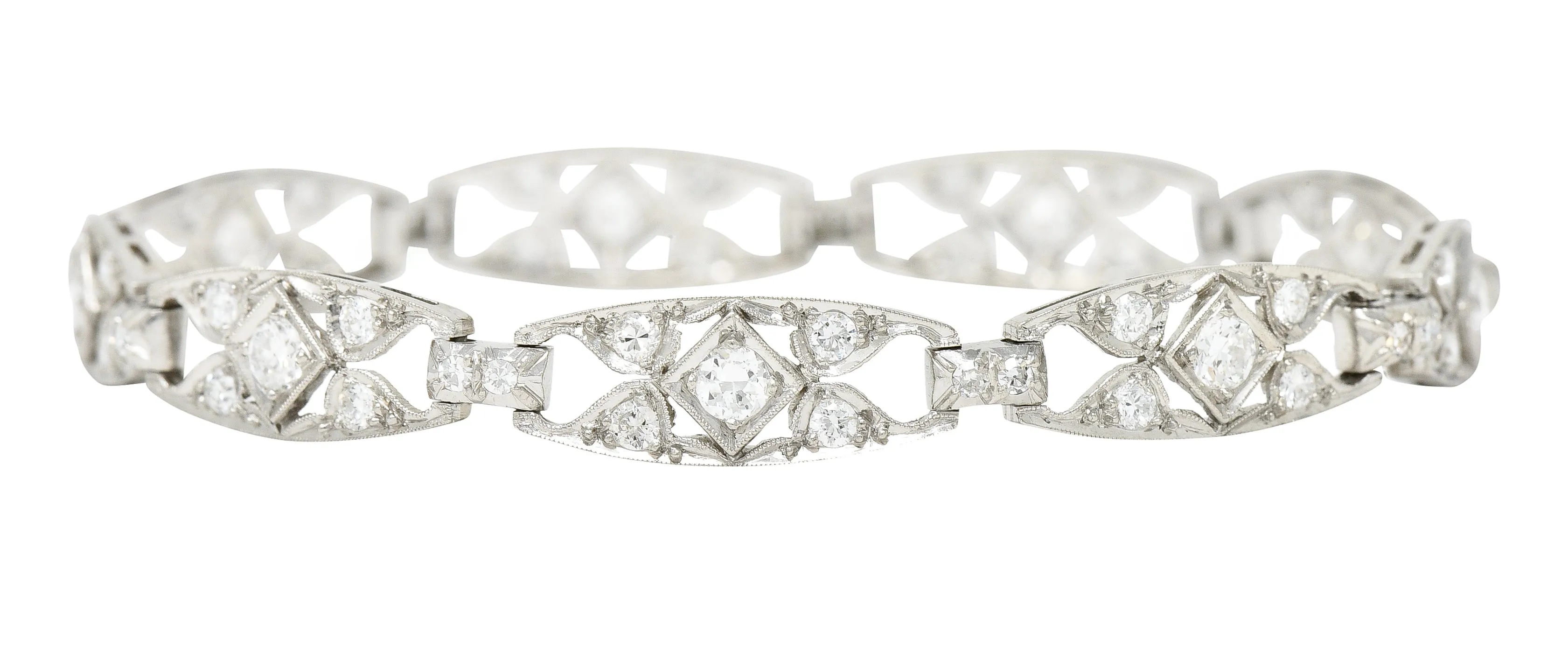 Art Deco Diamond Platinum Panel Link Bracelet