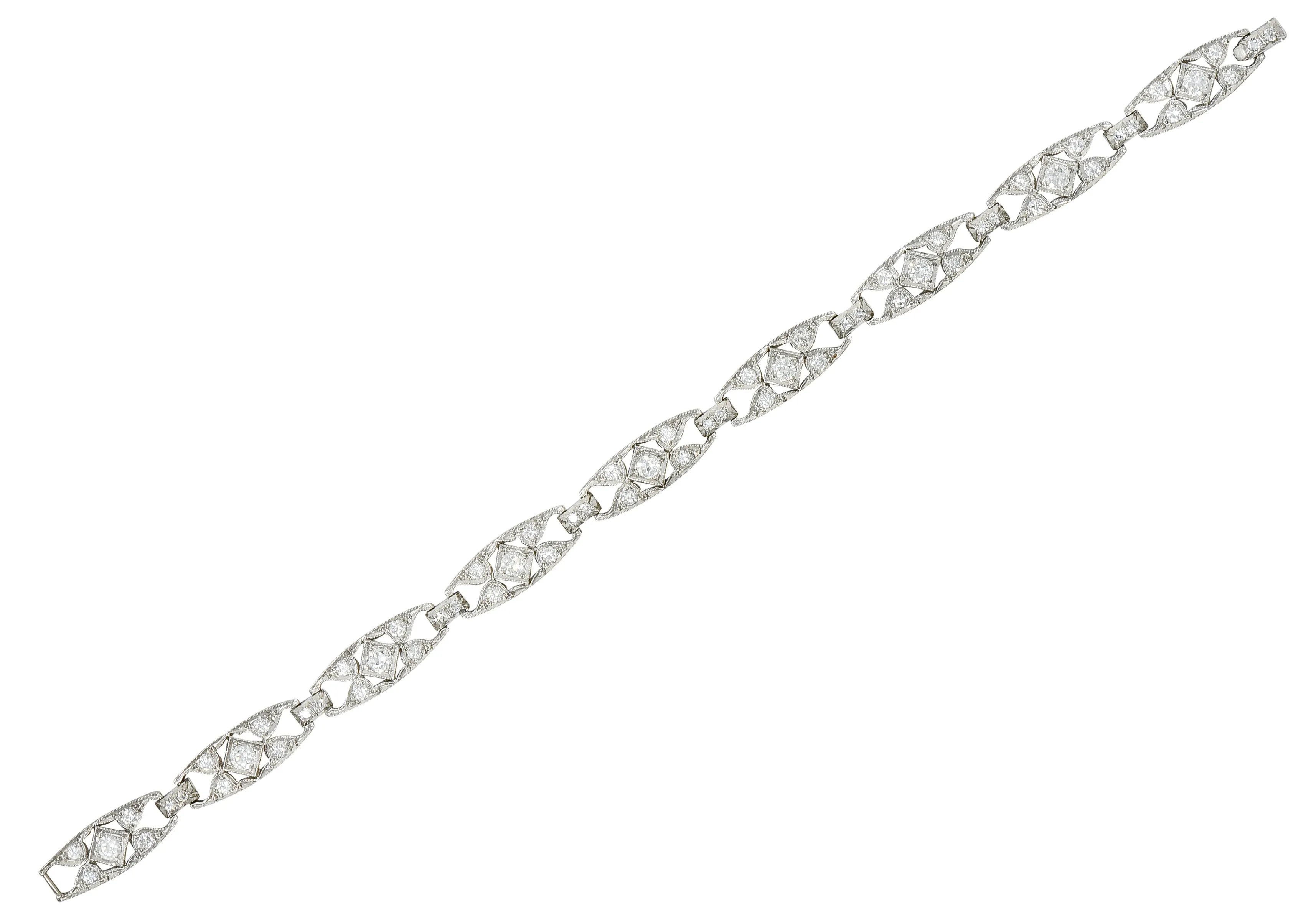 Art Deco Diamond Platinum Panel Link Bracelet