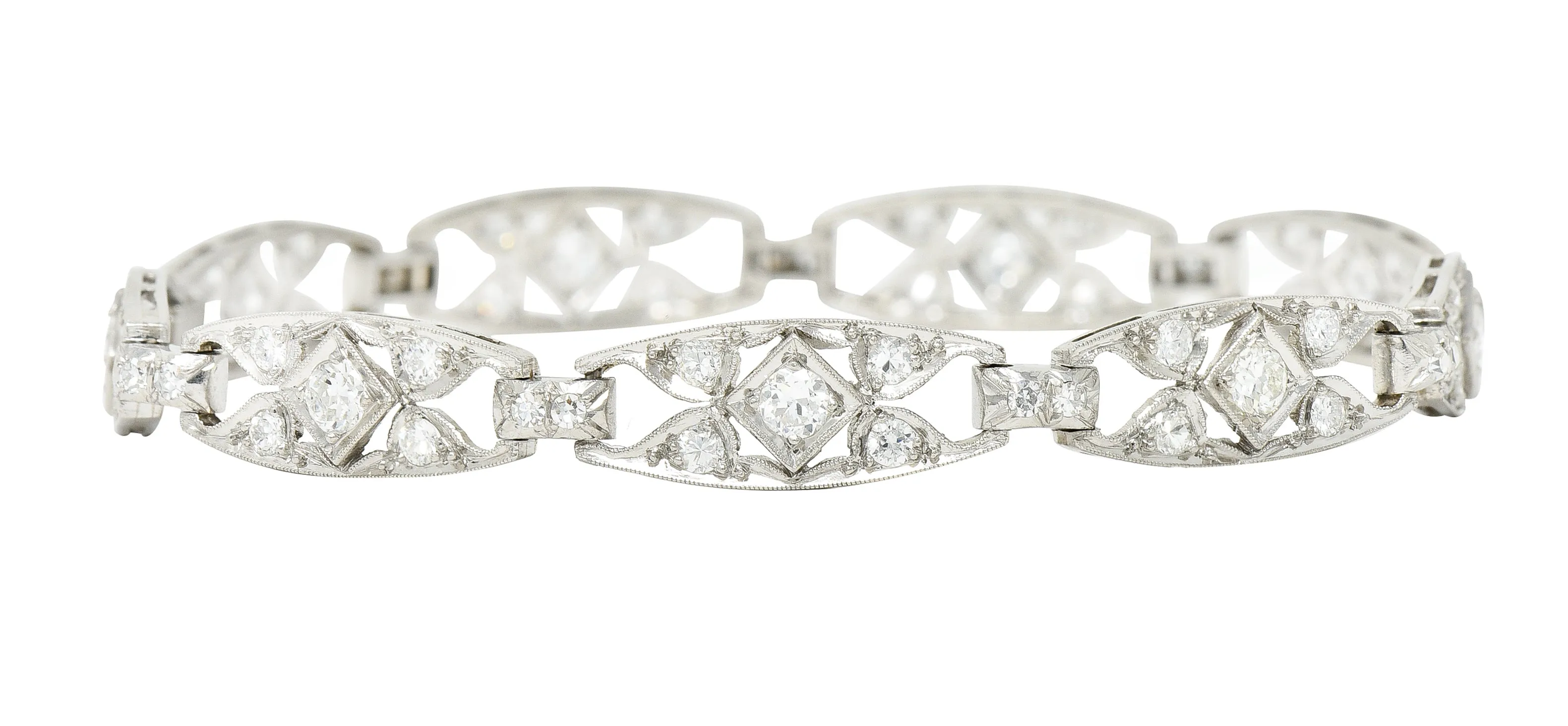 Art Deco Diamond Platinum Panel Link Bracelet