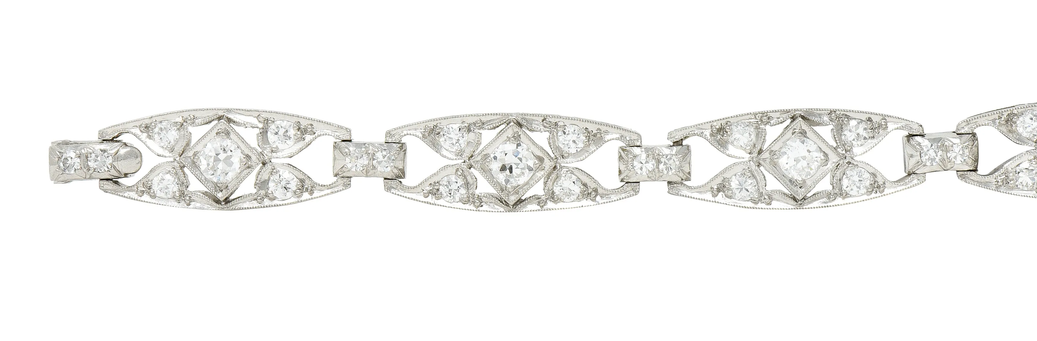 Art Deco Diamond Platinum Panel Link Bracelet