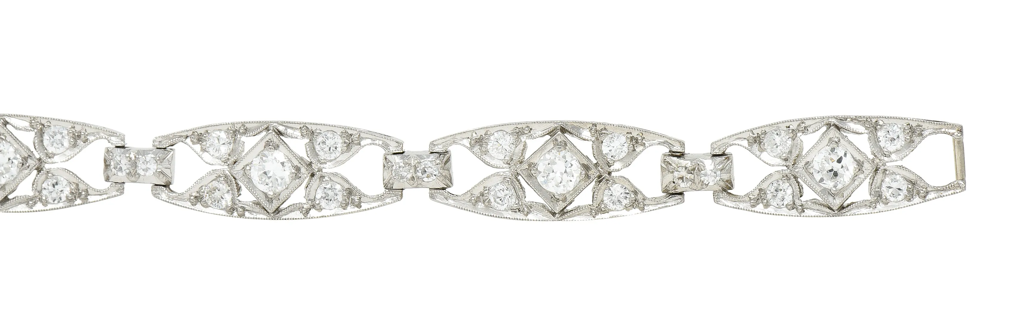 Art Deco Diamond Platinum Panel Link Bracelet