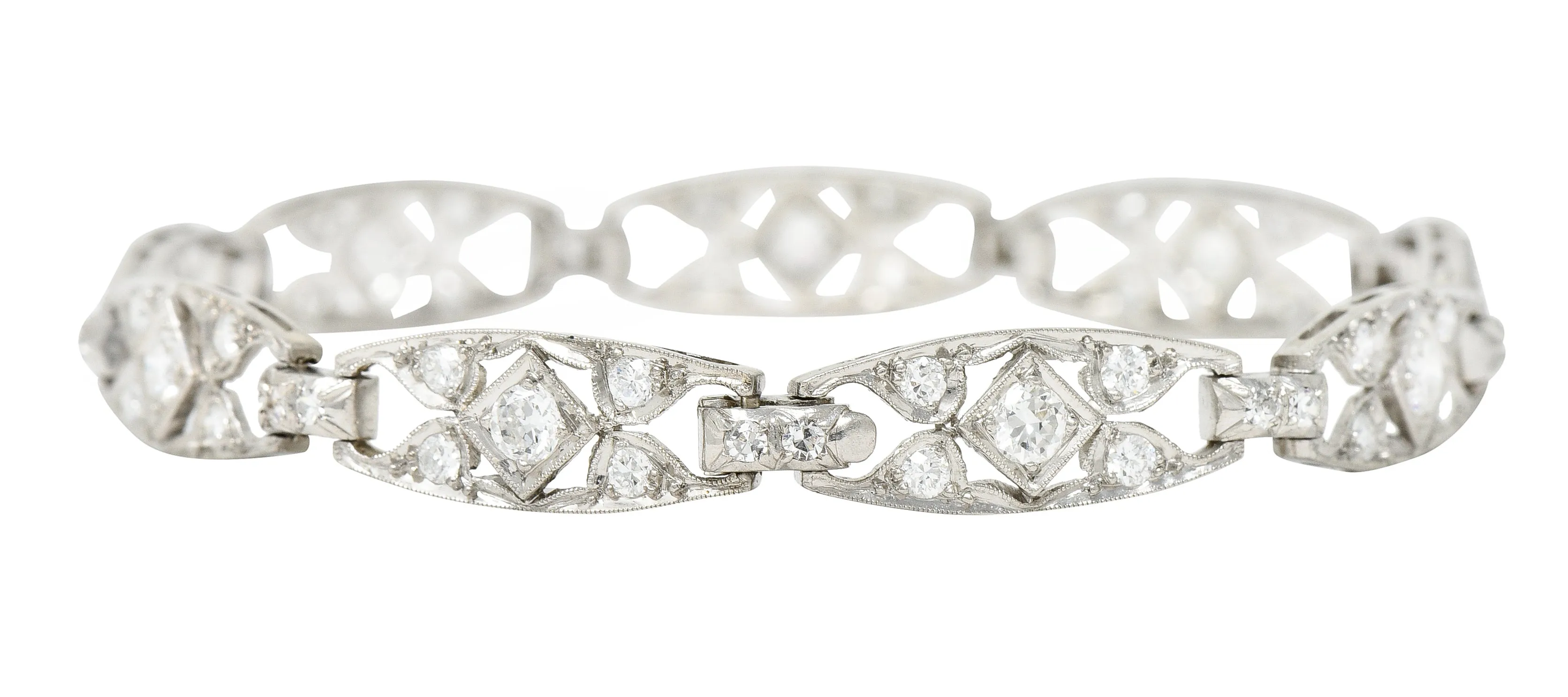 Art Deco Diamond Platinum Panel Link Bracelet