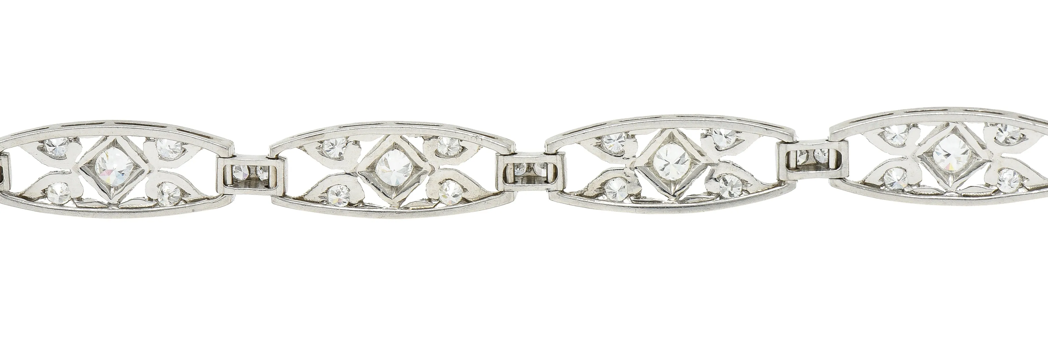 Art Deco Diamond Platinum Panel Link Bracelet