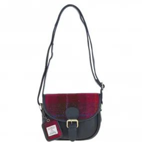 Ashwood Leather & Harris Tweed Saddle Bag Navy/Pink: TW-26-06-NP