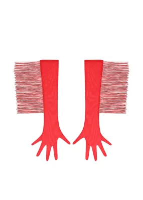     Baed Stories Long Mesh Gloves With Fringe (Red)