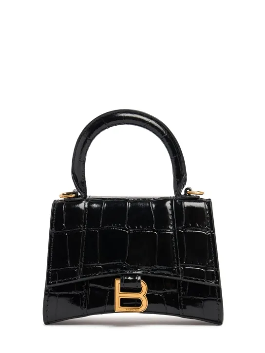 Balenciaga   Mini Hourglass croc embossed leather bag 