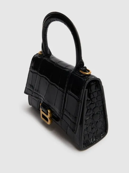 Balenciaga   Mini Hourglass croc embossed leather bag 