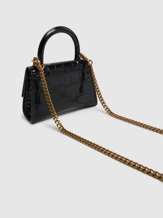 Balenciaga   Mini Hourglass croc embossed leather bag 