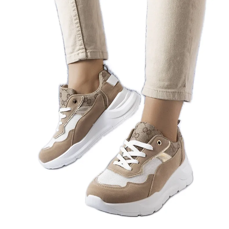 Beige sneakers with gold inserts from Lebrun