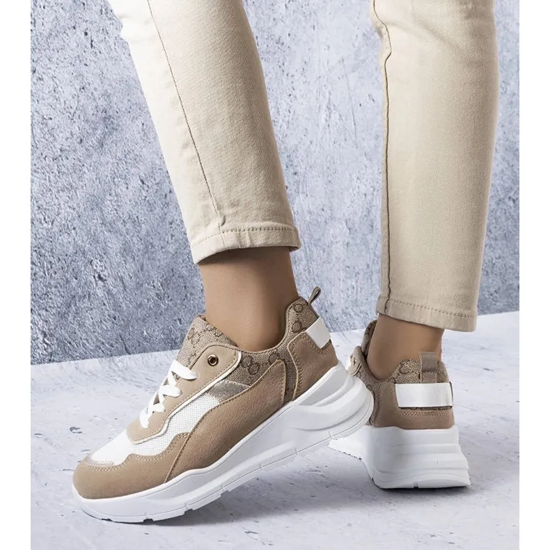 Beige sneakers with gold inserts from Lebrun