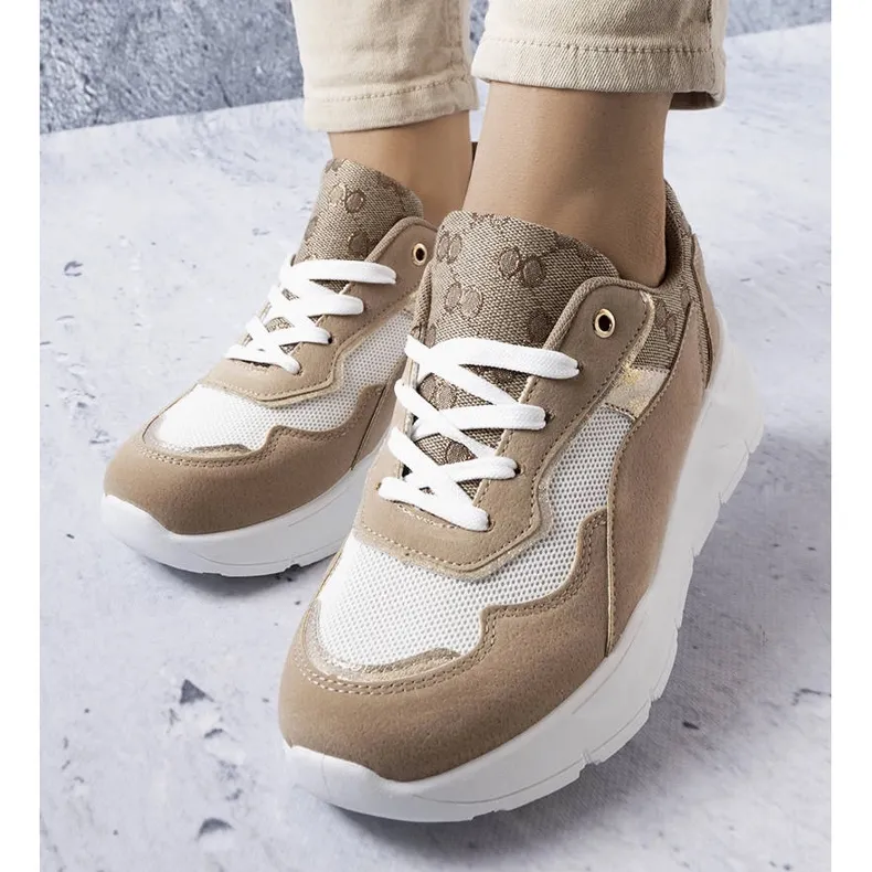 Beige sneakers with gold inserts from Lebrun