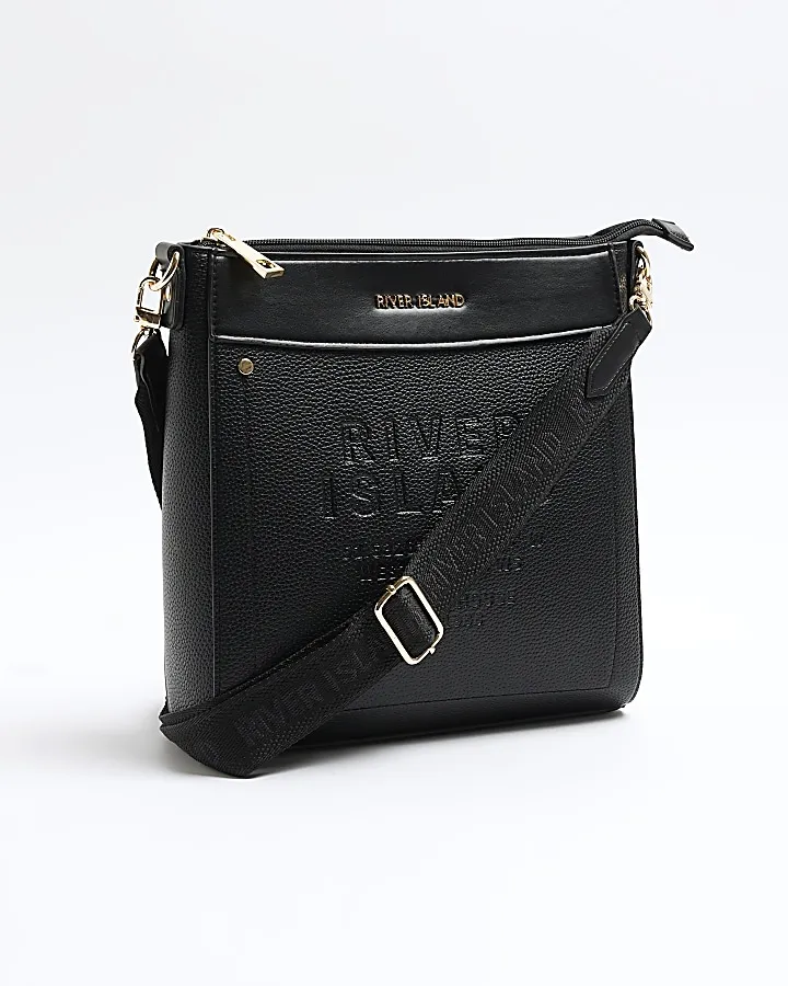 Black RI embossed Cross Body Bag