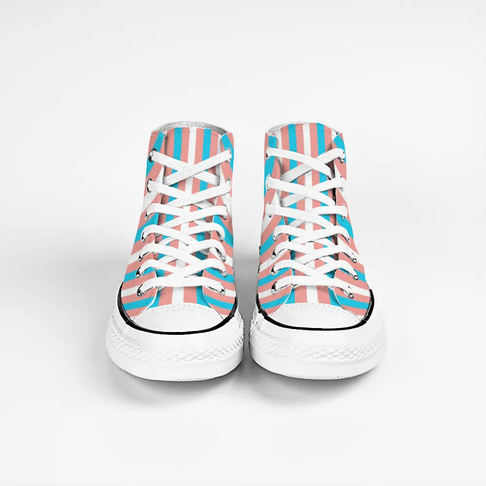 Blue Pink White Pride Candy Striped 'Converse Style' Canvas High-Top Sneakers