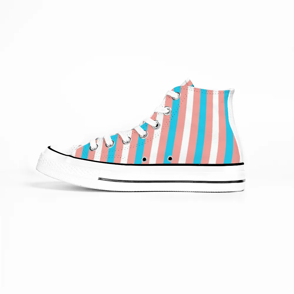 Blue Pink White Pride Candy Striped 'Converse Style' Canvas High-Top Sneakers