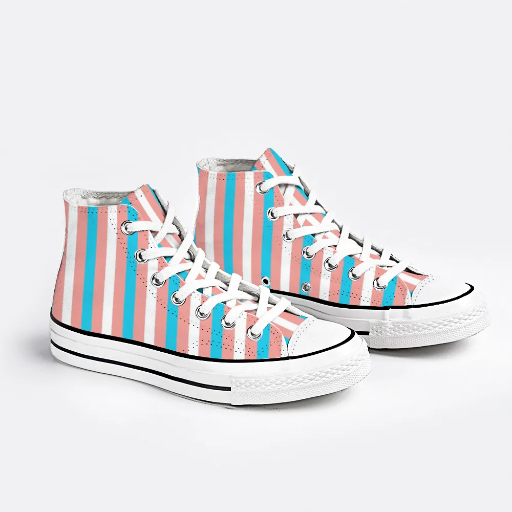 Blue Pink White Pride Candy Striped 'Converse Style' Canvas High-Top Sneakers