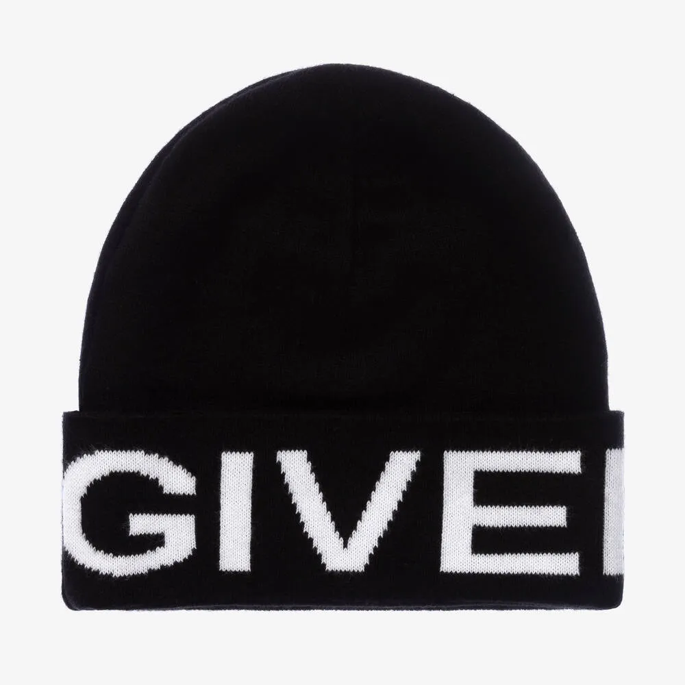 Boys Black & White Cotton Beanie Hat