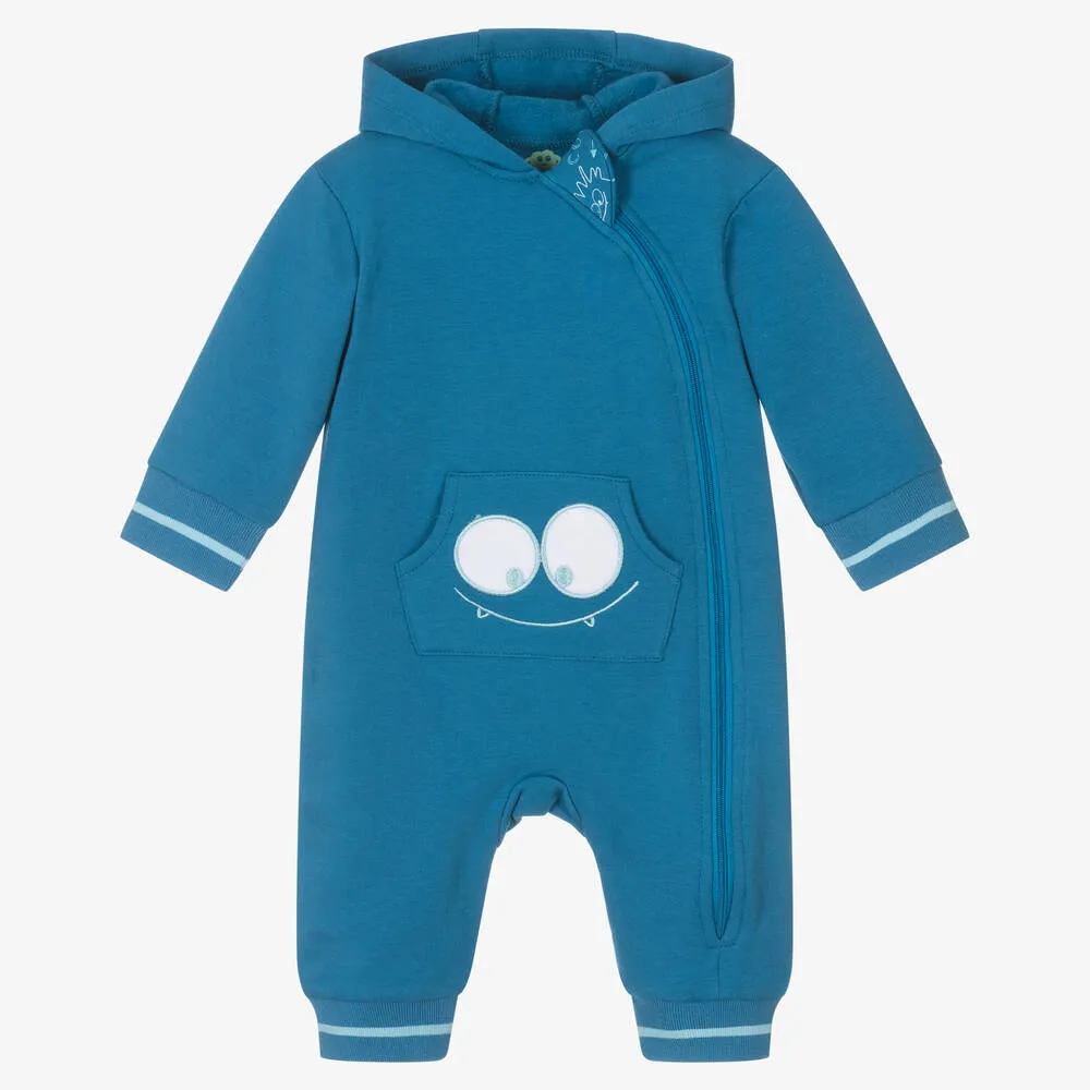 Boys Blue Cotton Monster Romper