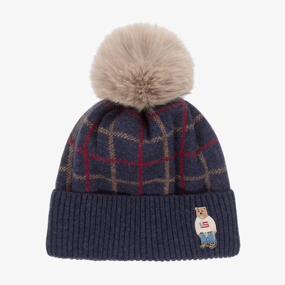 Boys Navy Blue Wool Pom-Pom Hat