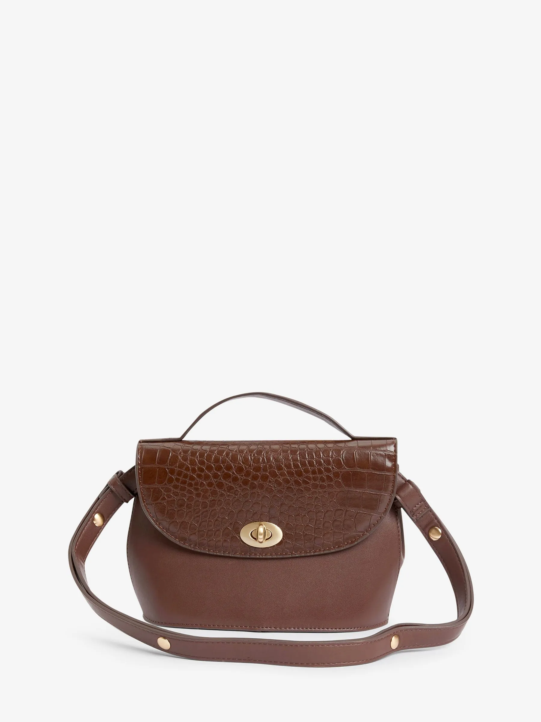 Brown Faux Leather Croc Effect Cross Body Bag