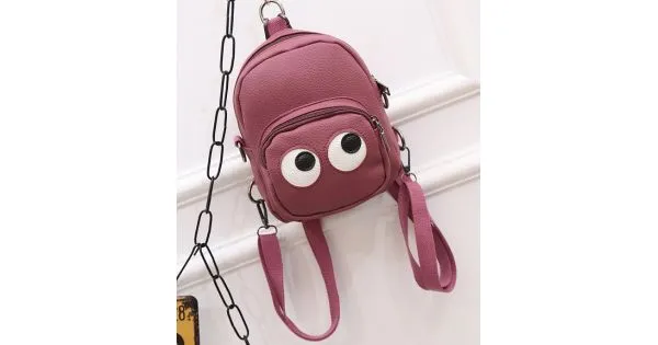 Burgundy Cartoon Cute Eyes Mini Backpack Cross Body Bag