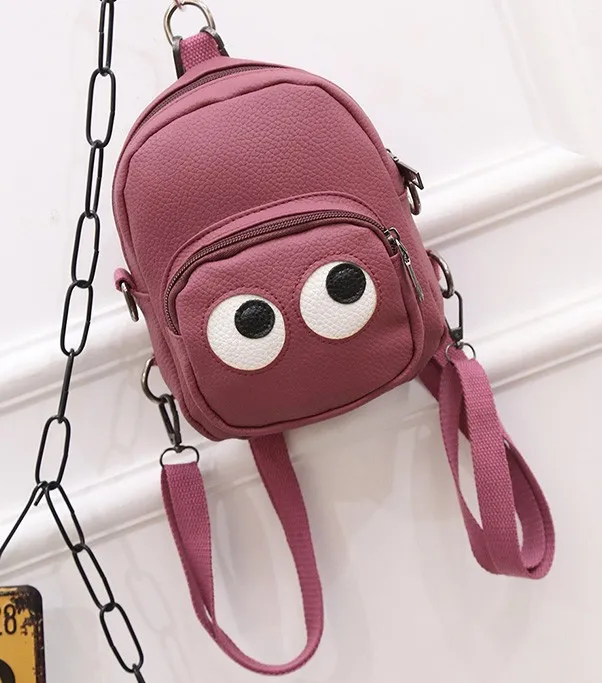 Burgundy Cartoon Cute Eyes Mini Backpack Cross Body Bag