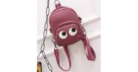 Burgundy Cartoon Cute Eyes Mini Backpack Cross Body Bag