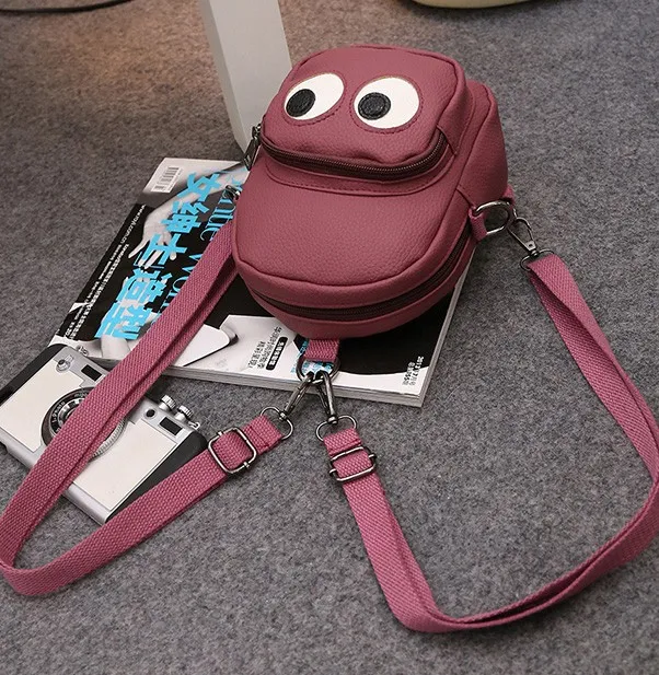 Burgundy Cartoon Cute Eyes Mini Backpack Cross Body Bag