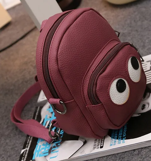 Burgundy Cartoon Cute Eyes Mini Backpack Cross Body Bag