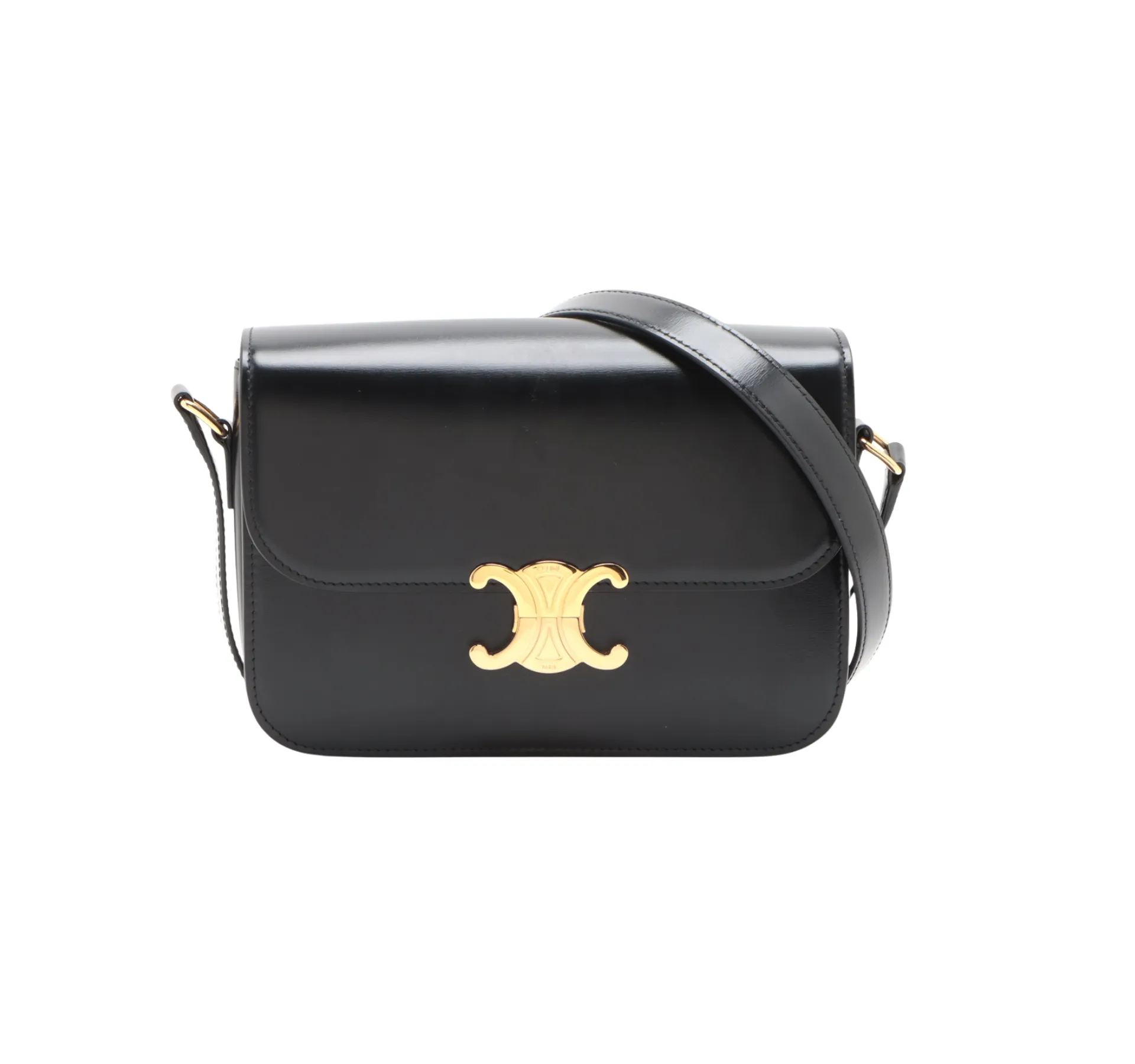 CELINE Triomphe Medium Leather Shoulder bag black