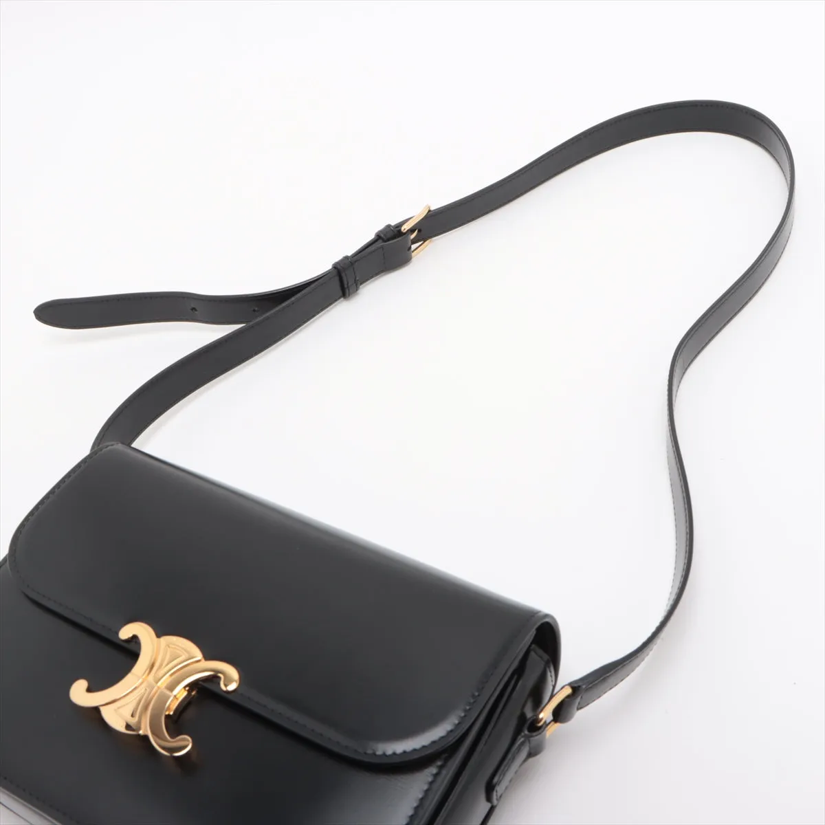 CELINE Triomphe Medium Leather Shoulder bag black