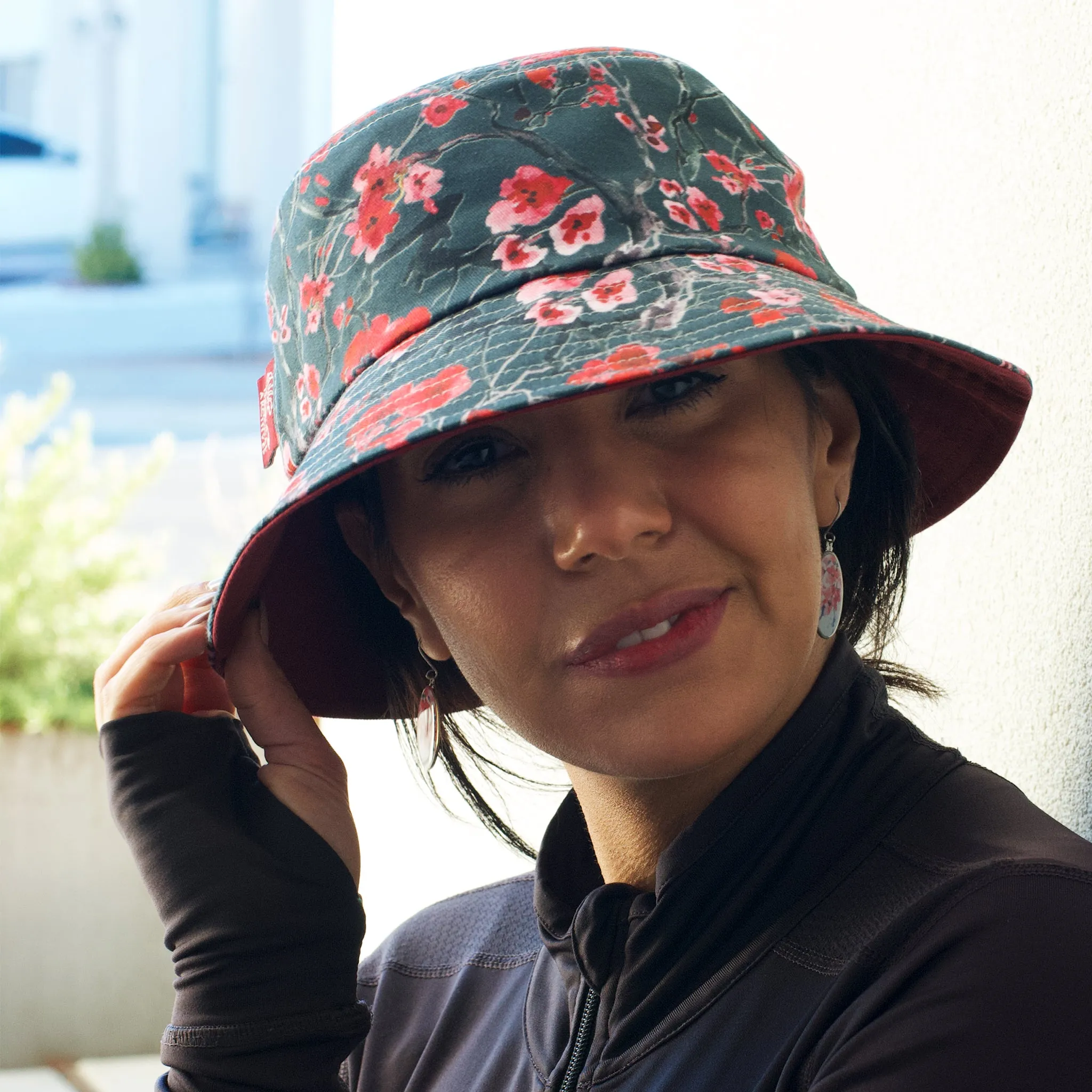 Cherry Blossom Bucket Hat with Charcoal Background