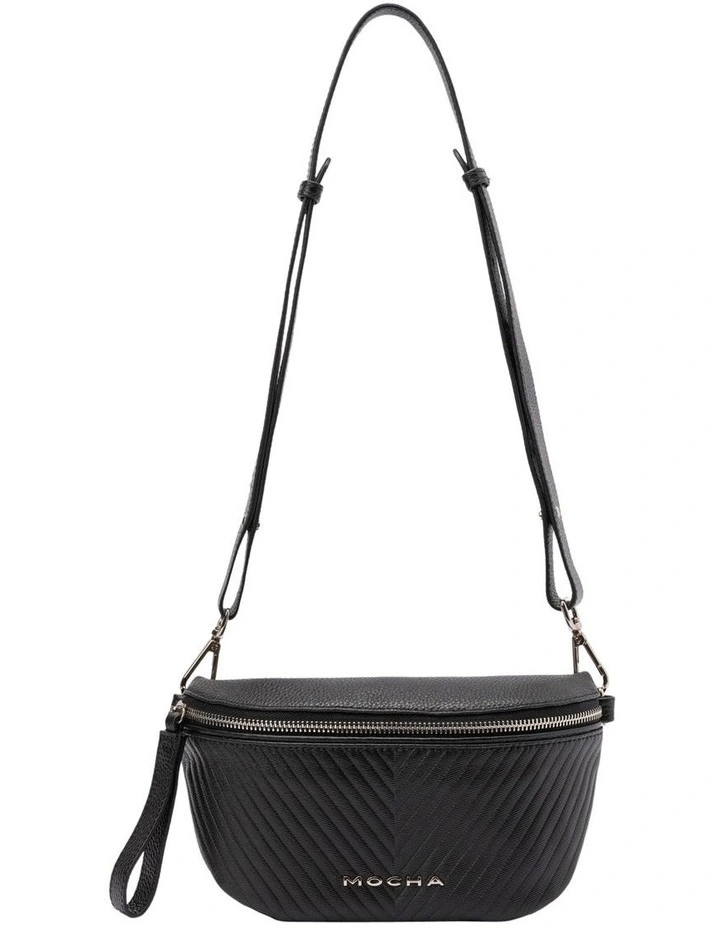 Chevron Leather Bum Bag in Black/Sil