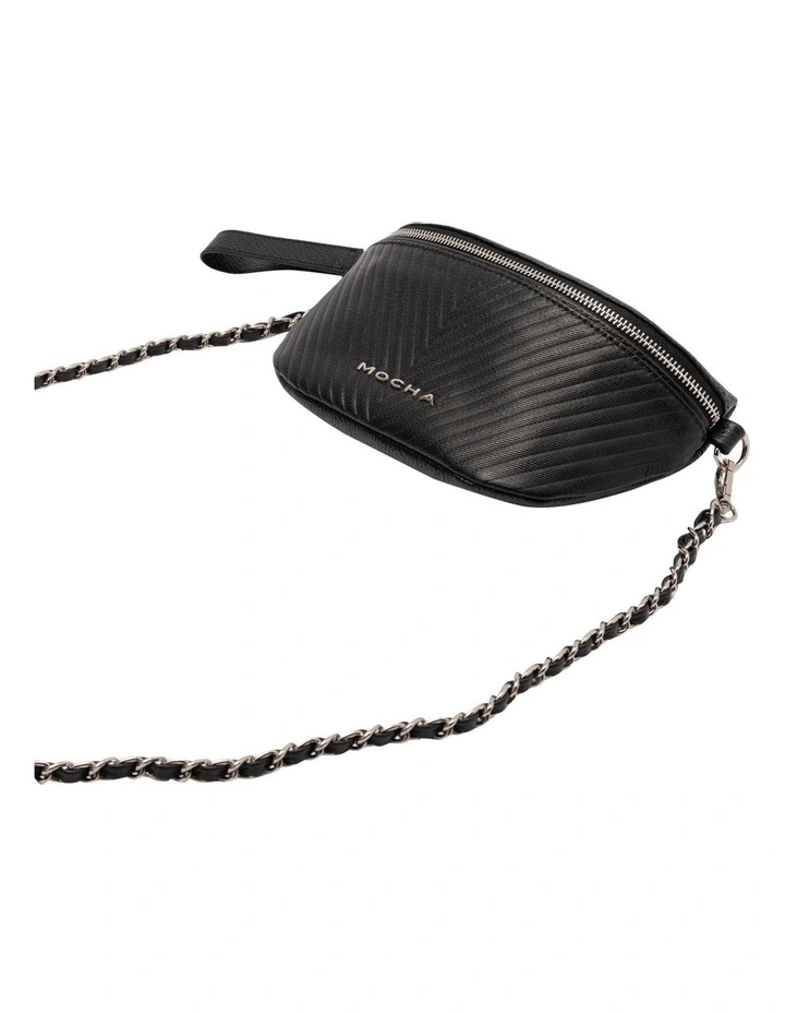 Chevron Leather Bum Bag in Black/Sil