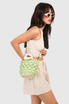 Circle Handle Straw Cross Body Bag