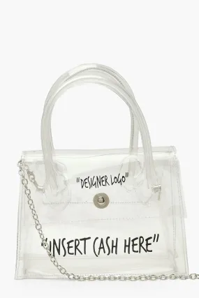 Clear Insert Cash Slogan Cross Body Bag